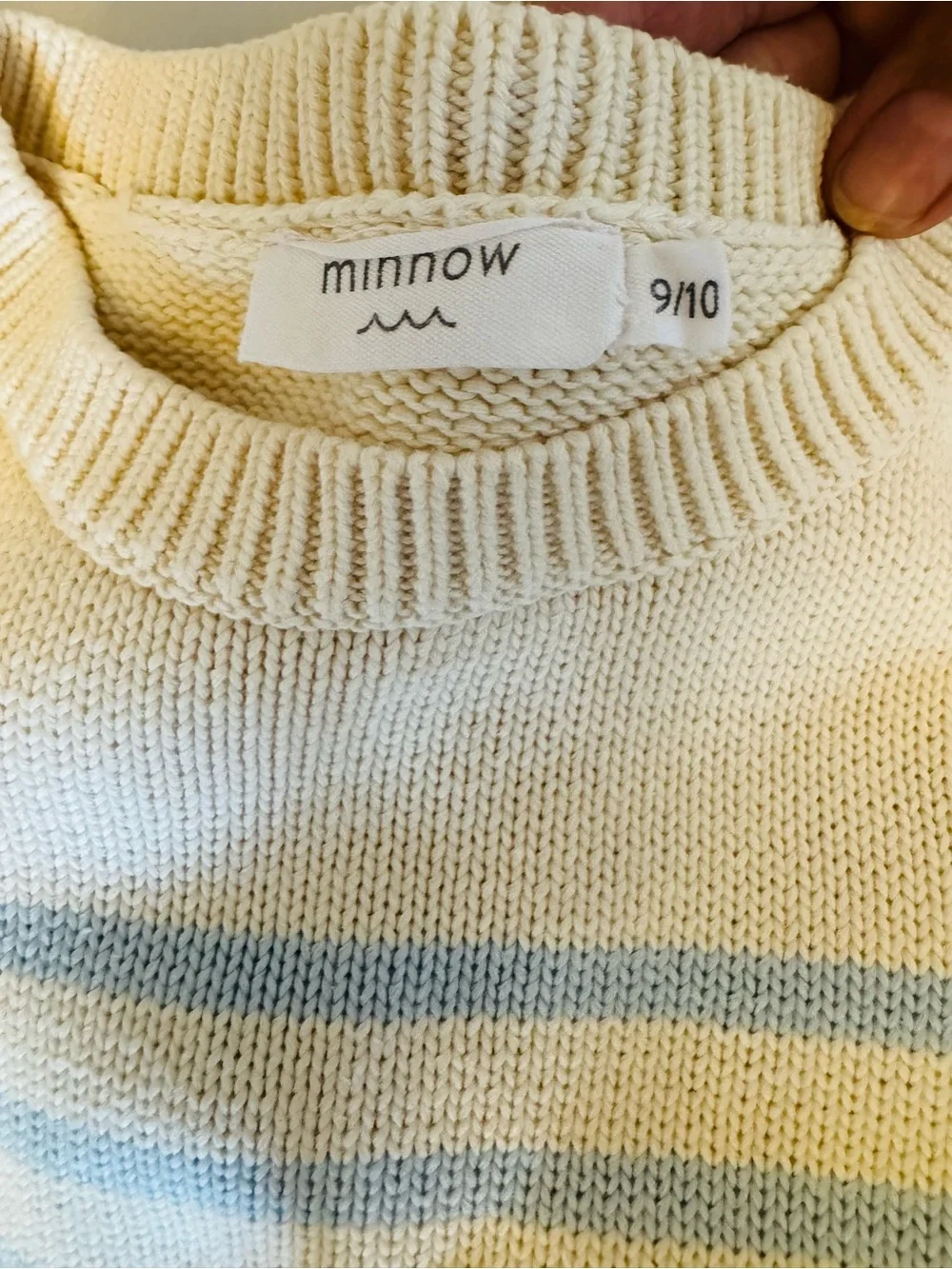 Minnow, kids Light Blue and Cream Knit Lounge Top size 9/10 and Pants size7/8.